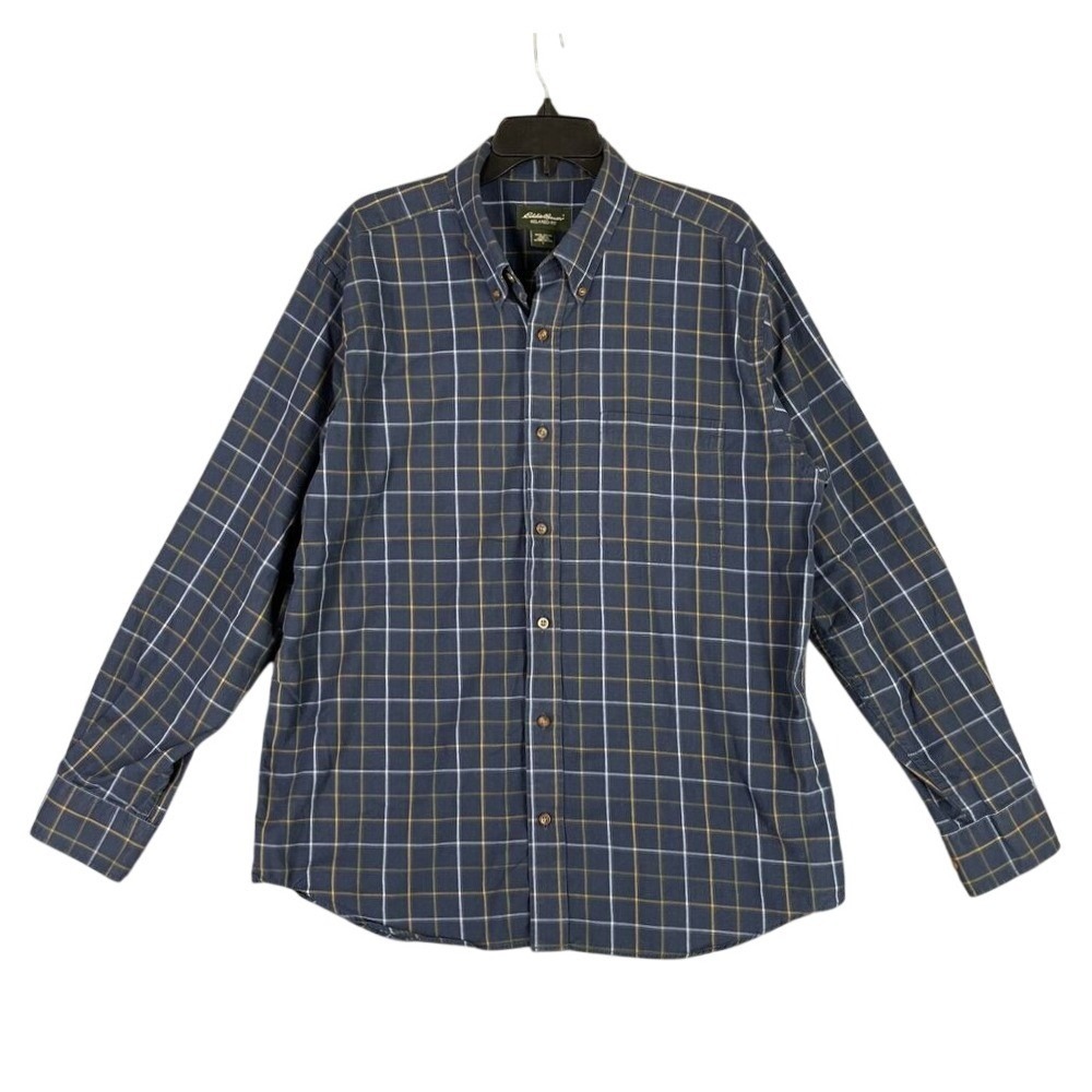 Eddie Bauer Shirt Mens L Relaxed Fit Plaid‎ Oxford Business Casual Outdoor